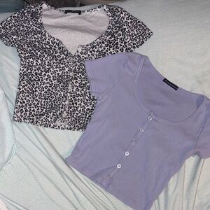 Brandy Melville Purple and White Leopard Print Top